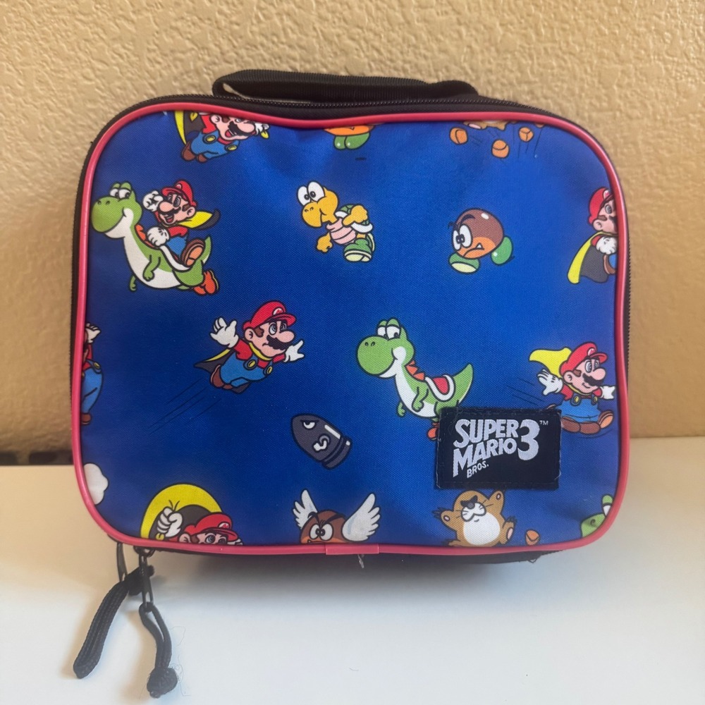 Nintendo Super Mario Bros 3 Insulated Lunch Bag Blue Black Red Piping Yoshi